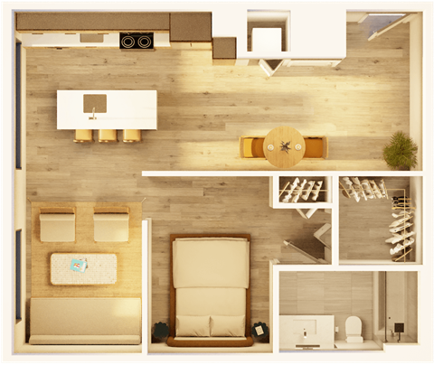 Floor plan for 1 bed, 1 bath, 680 sqft